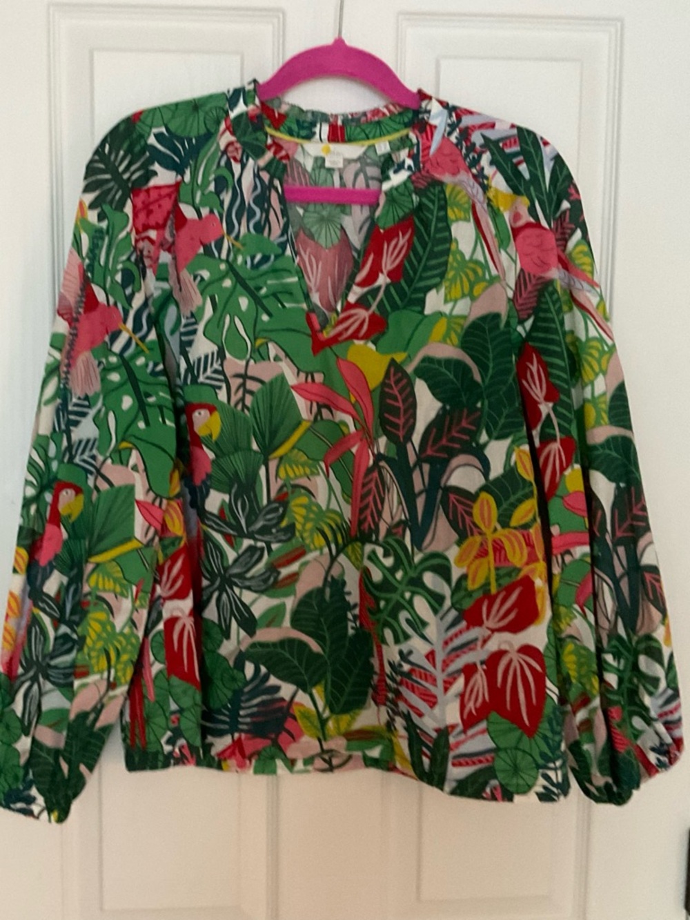 Boden Green and Pink Tropical Print Blouse